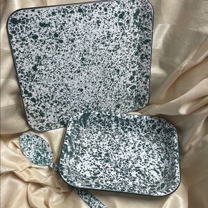 CGS International Speckled Green and White Serveware Set NWT set of three